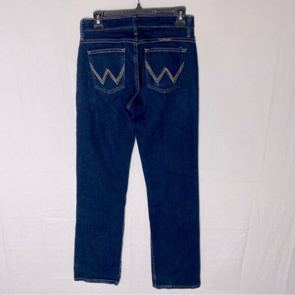Wrangler Q Baby Dark Wash Mid Rise Elastic Waistband Straight Leg Jeans 4 - Picture 14 of 15